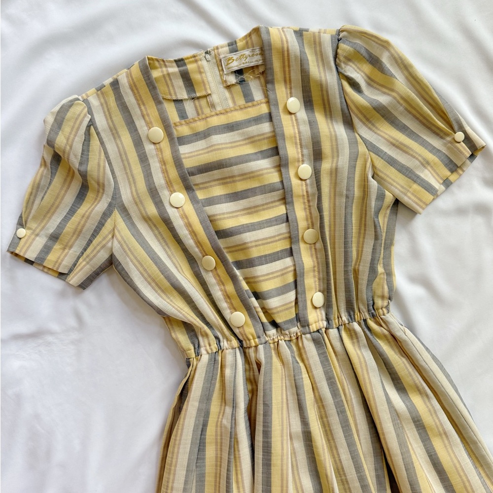 Vintage Striped Yellow and Gray Summer Dress - Picture 5 of 11